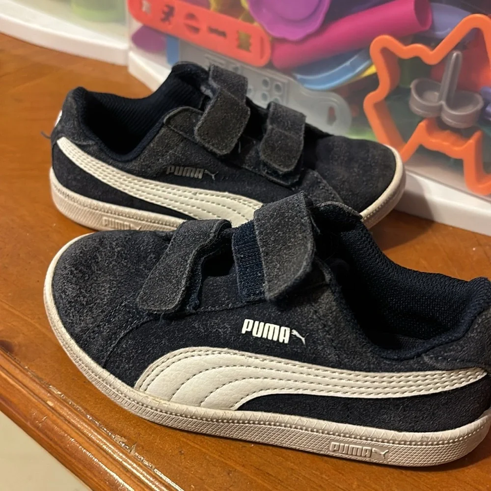 Puma Kids Navy Suede Sneakers with White Formstripe
